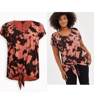 TORRID Women's Size 1X 14/16 Cupro Tie-Front Dolman Tee Tie-Dye V-Neck Top